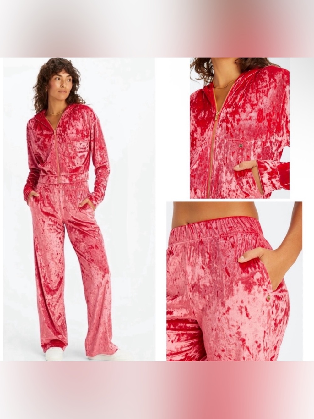 NEW Fabletics Set Crushed Velour Zip-Up Hoodie/ Wide Pants Women's